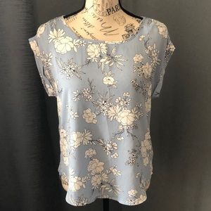 Baby blue and white pink rose sheer top size small